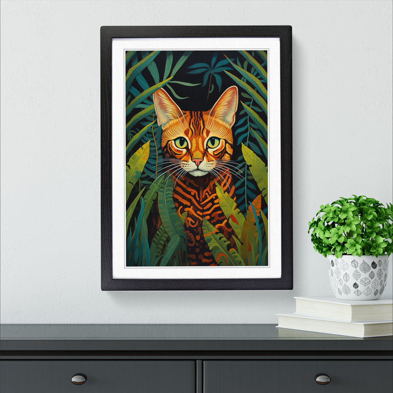 Bengal Cat Symbolism Art - Framed Print, 64cm H x 46cm W x 2cm D, Black