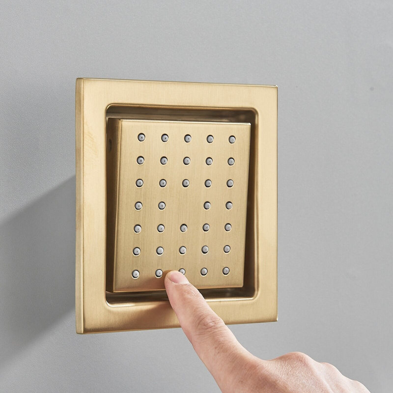 4Pcs Polished Gold Square Shower Message Body Spray Brass Concealed Installation