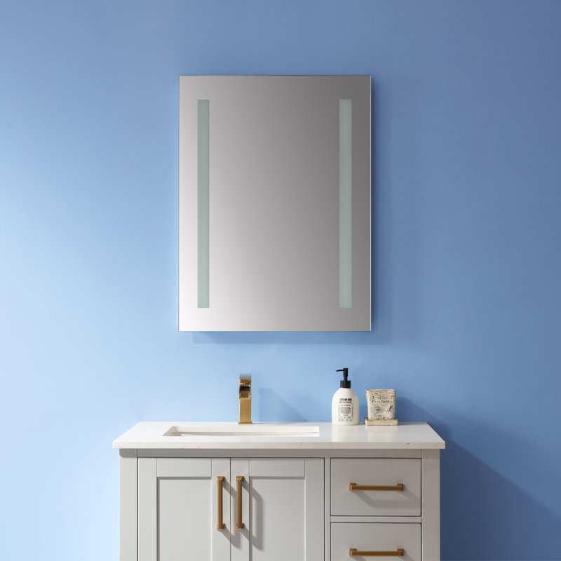 Miroir de salle de bain moderne et contemporaine sans cadre avec éclairage Monhegan, 24 po x 32 po