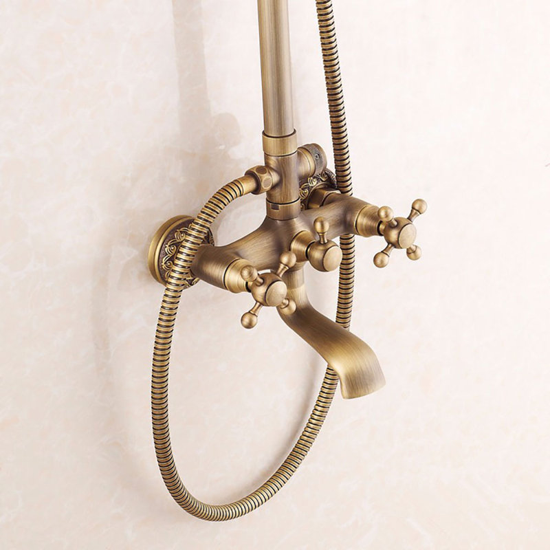 Antique Brass Retro Brushed Bath Shower Mixer Tap Panel Wall Mounted Rainfall