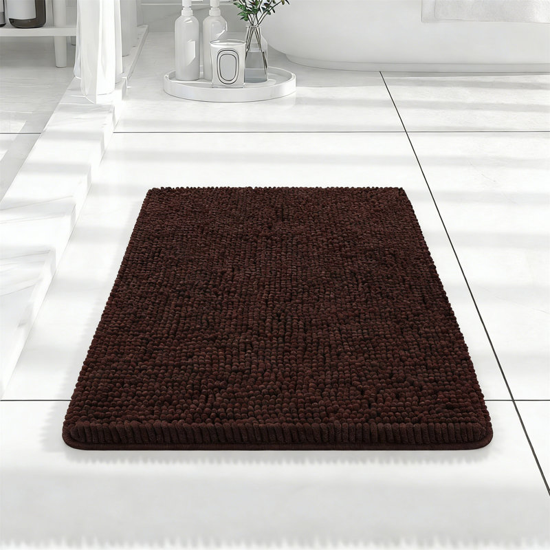 Luxury Chenille Bath Mat, Extra Soft Absorbent Shaggy Non-Slip Bathroom Rug, Brown, 30"X20", ‎Brown