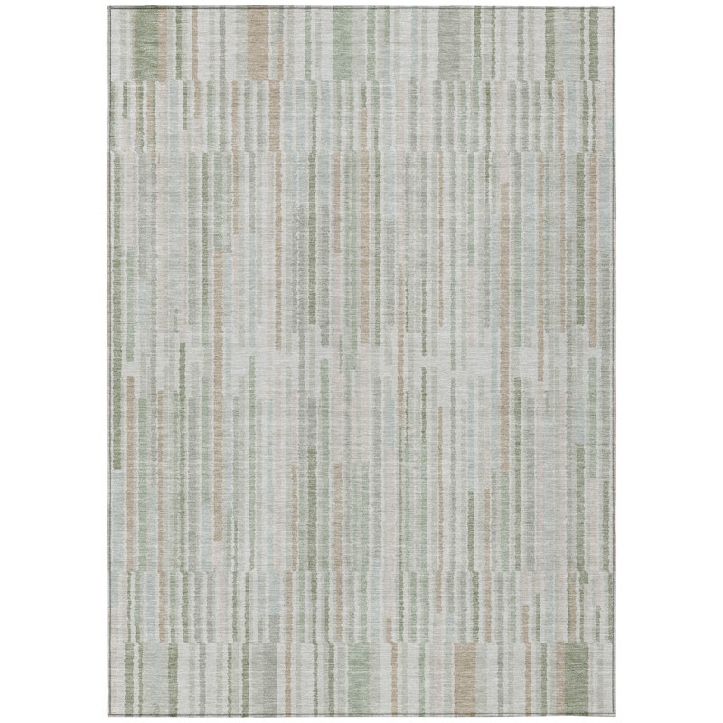Tapis intérieur lavable rayé 9 pi x 12 pi sauge et ivoire