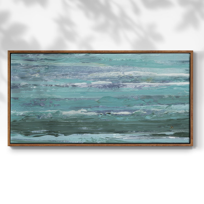 Linear Tides II - Toile tendue avec châssis encadré - Prêt à accrocher, H 25 po x l 49 po, Noyer