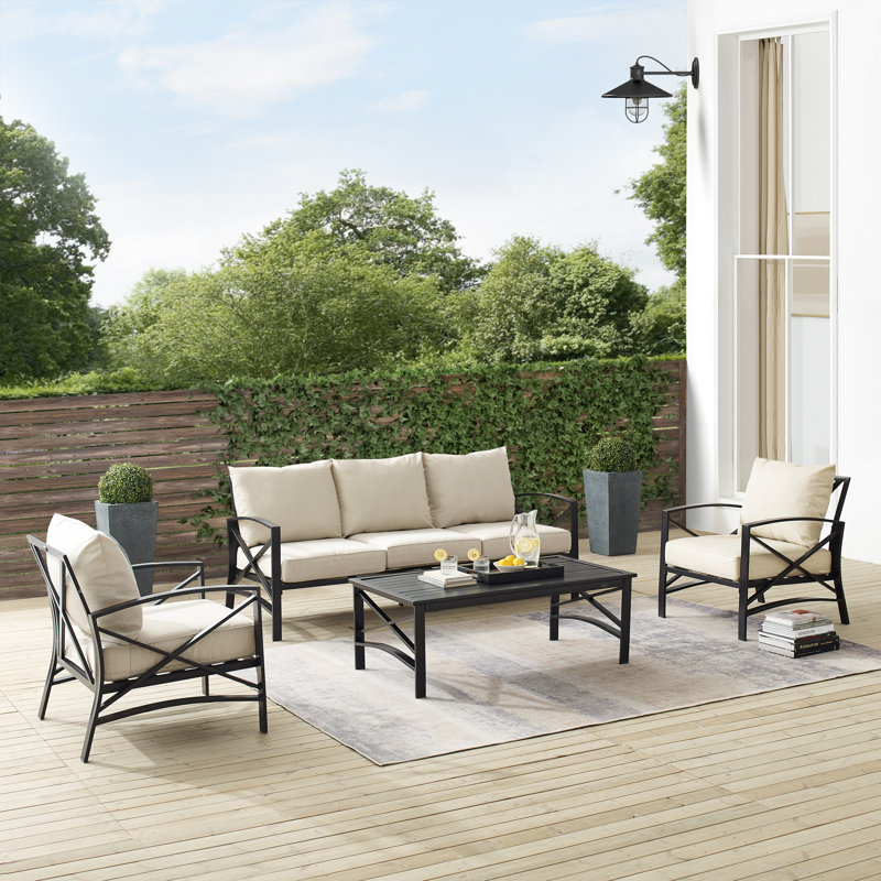 Mosier 5 - Person Patio Conversation Set with Cushions, Oatmeal, Oil Rubbed Bronze