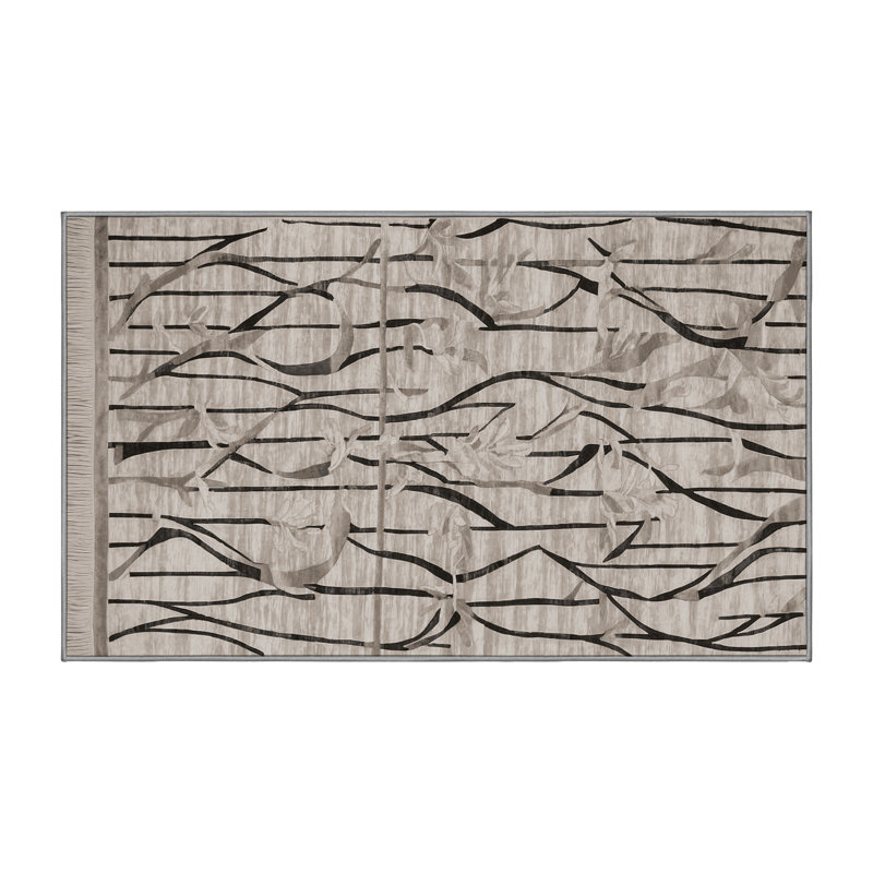 Tapis gris lavable à la machine, Rectangulaire 3 pi x 5 pi