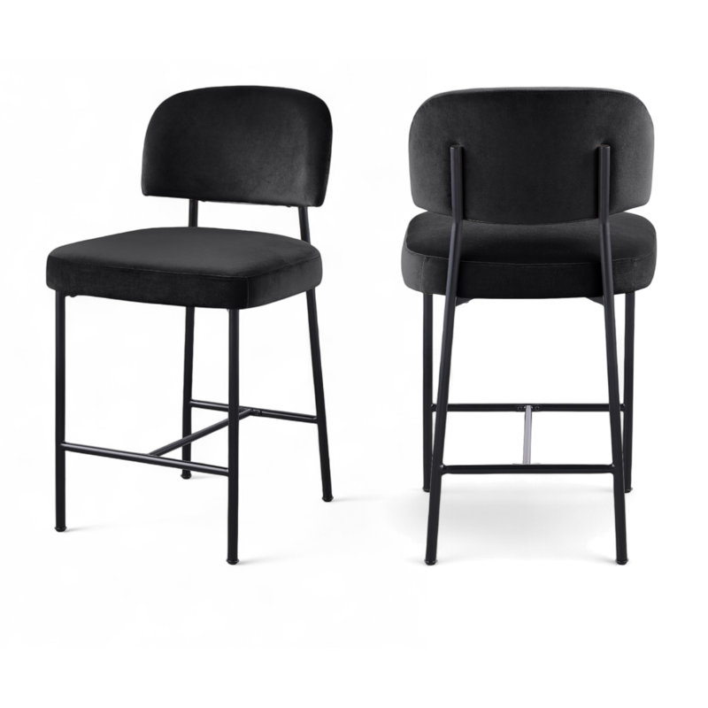 Tabouret de comptoir rembourré Zarelle, Tissu noir performant