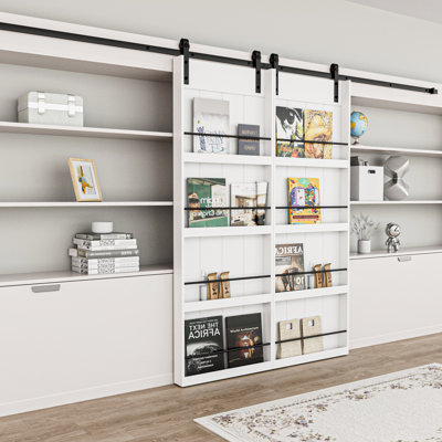 Double Sliding Barn Doors -Four Levels Bookshelf Style Design/Door Lock Installation Hardware Kit Included