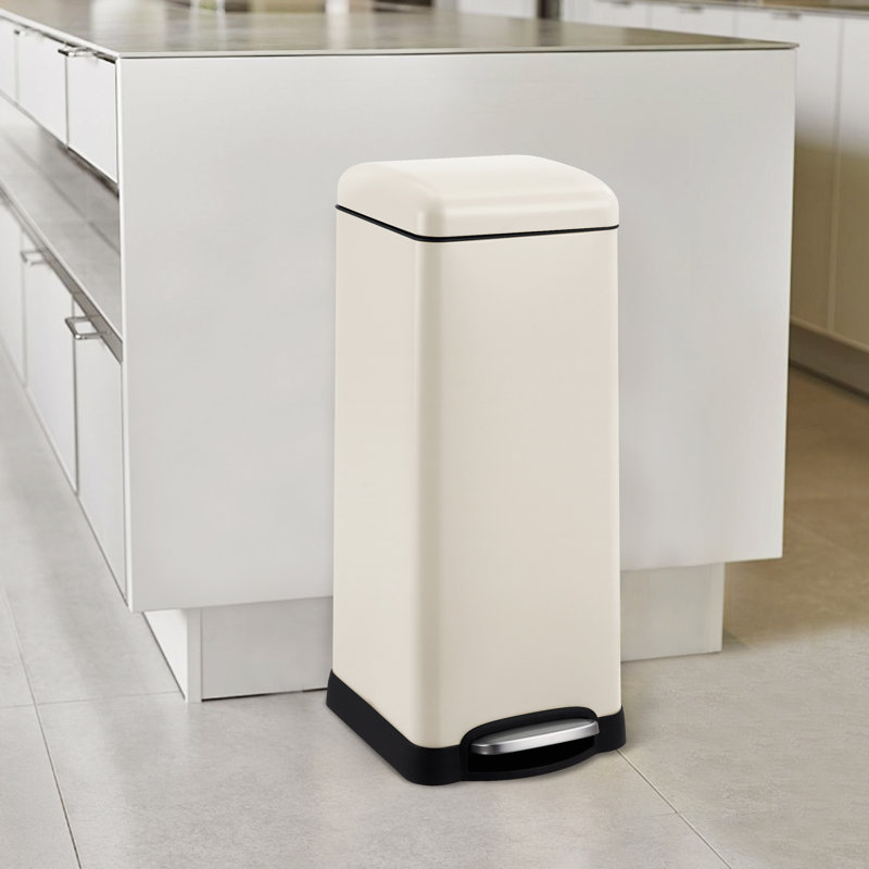 Poubelle de cuisine 8 gallons, poubelle rectangulaire en acier inoxydable avec seau intérieur amovible, poubelle de recyclage par étapes de 30 litres avec couvercle à fermeture douce pour la salle à manger, la salle de bain, beige