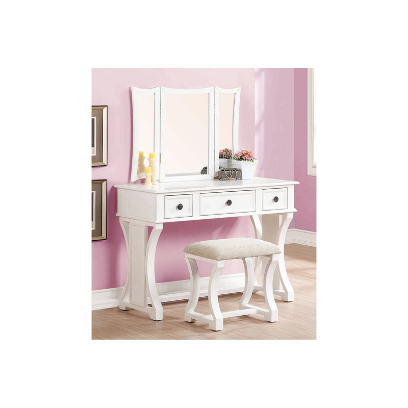 Ensemble de meuble-lavabo unique moderne avec tabouret et tiroirs à miroir pliables en MDF de couleur blanche