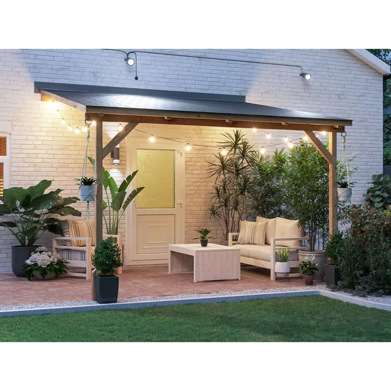 Dunster House Lean To Wooden Gazebo with Super Felt, 3m x 3m Wall Mounted Garden Shelter Utopia