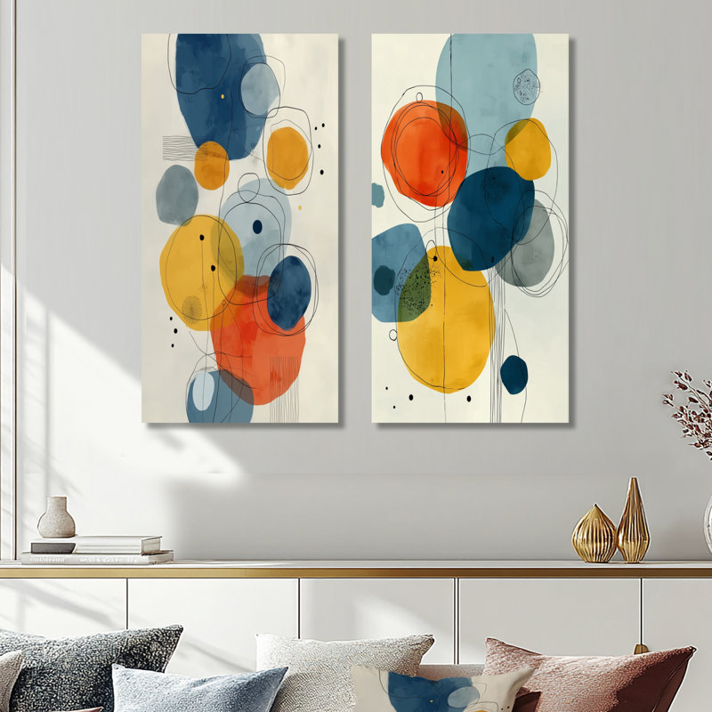 «Minimalist Meditation Stone Collage», ensemble d'art mural moderne Mid-Century, H 40 po x l 40 po, Toile tendue