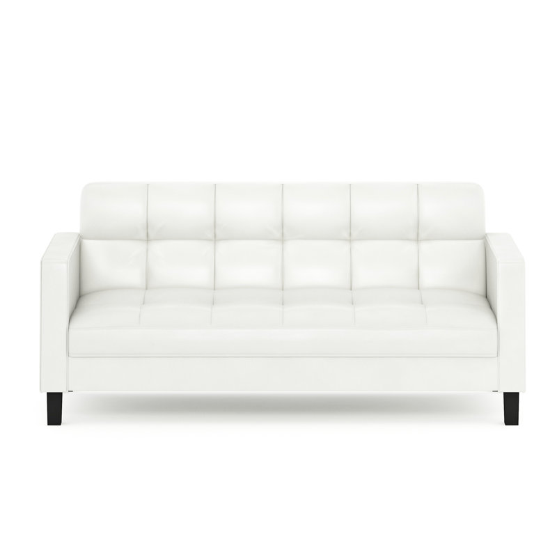 Tuskegee 74.5'' Faux Leather Sofa, White Faux Leather