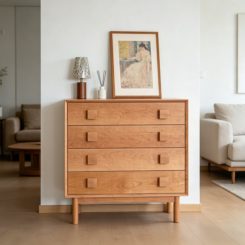 Commode d'appoint rétro à poignée carrée, Brun