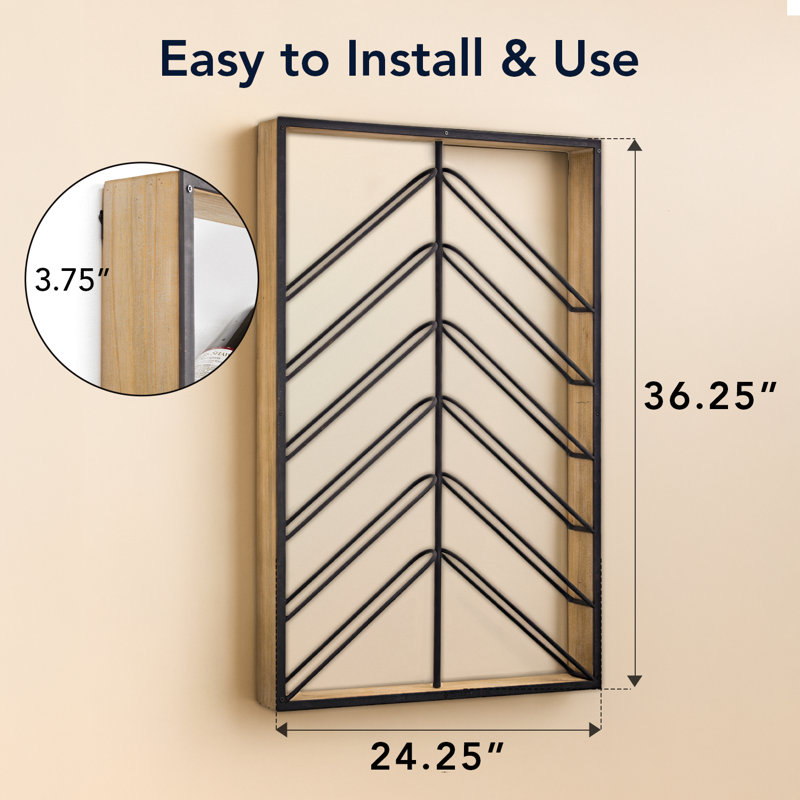 Support à vin mural en bois et métal 17 Stories - 36,25 po x 24,25 po x 3,75 po