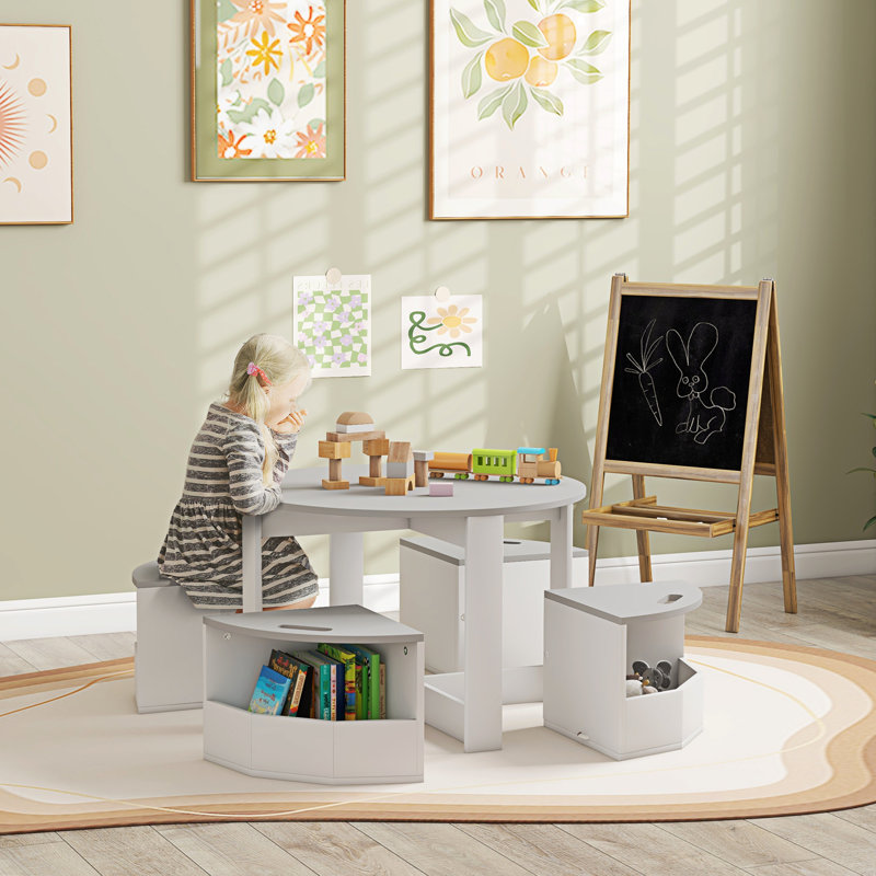 Taeke Kids Table and Chairs Set with Storage Ages 3-8 Years Grey