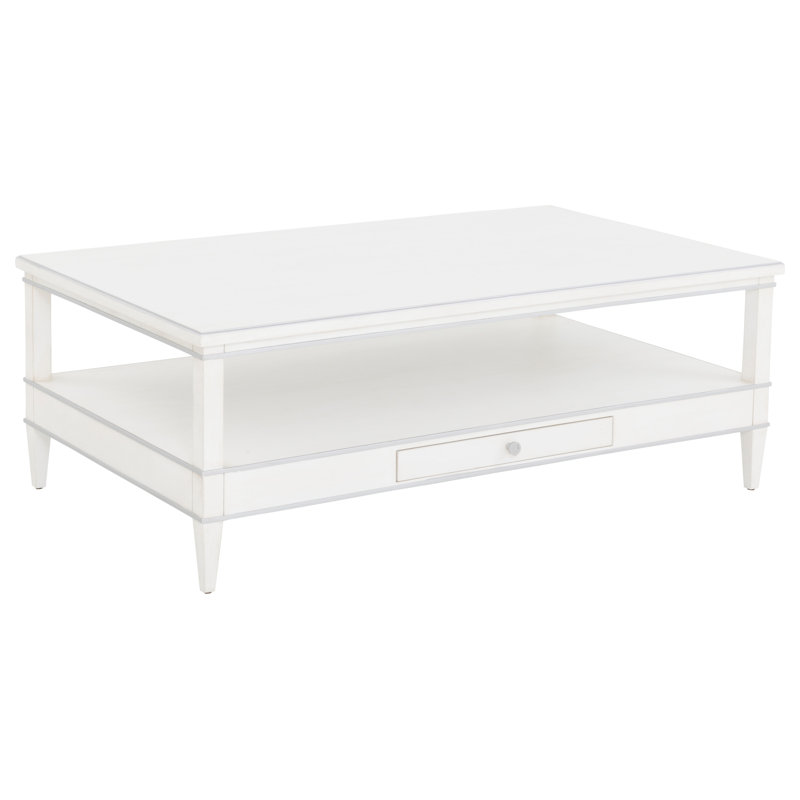 Camille Solid Wood Cocktail Table, White/Antique Pewter