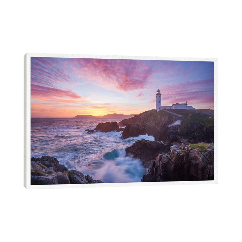 Sunrise, Fanad Head Lighthouse, County Donegal, Ulster Province, Republic of Ireland 1 Piece Wall Art on Canvas, White Framed