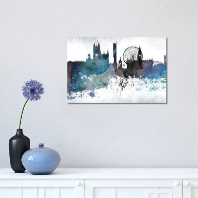 Manchester Bluish Skyline by WallDecorAddict - Wrapped Canvas Print