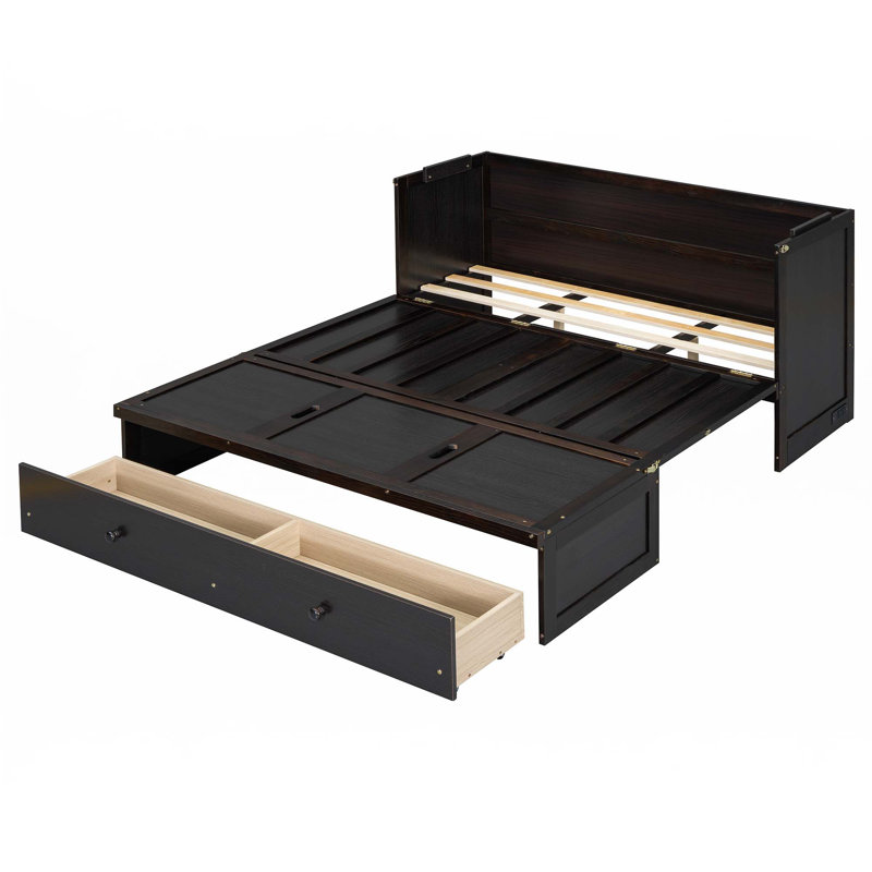 Lit escamotable double avec port USB et grand tiroir, gris, Grey, Full