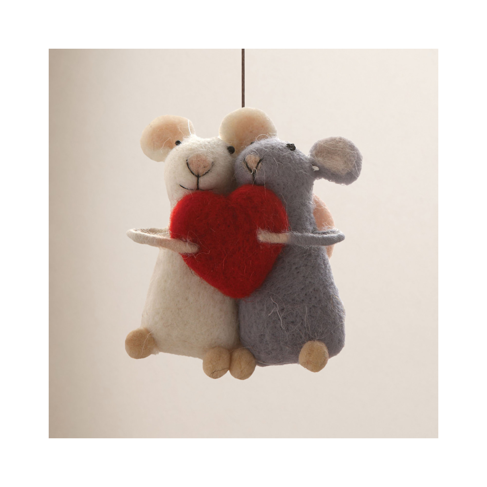 Wool Mice Holding Heart Hanging Figurine Ornament
