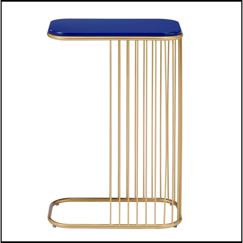 Blue And Gold C-Table With Metal Base