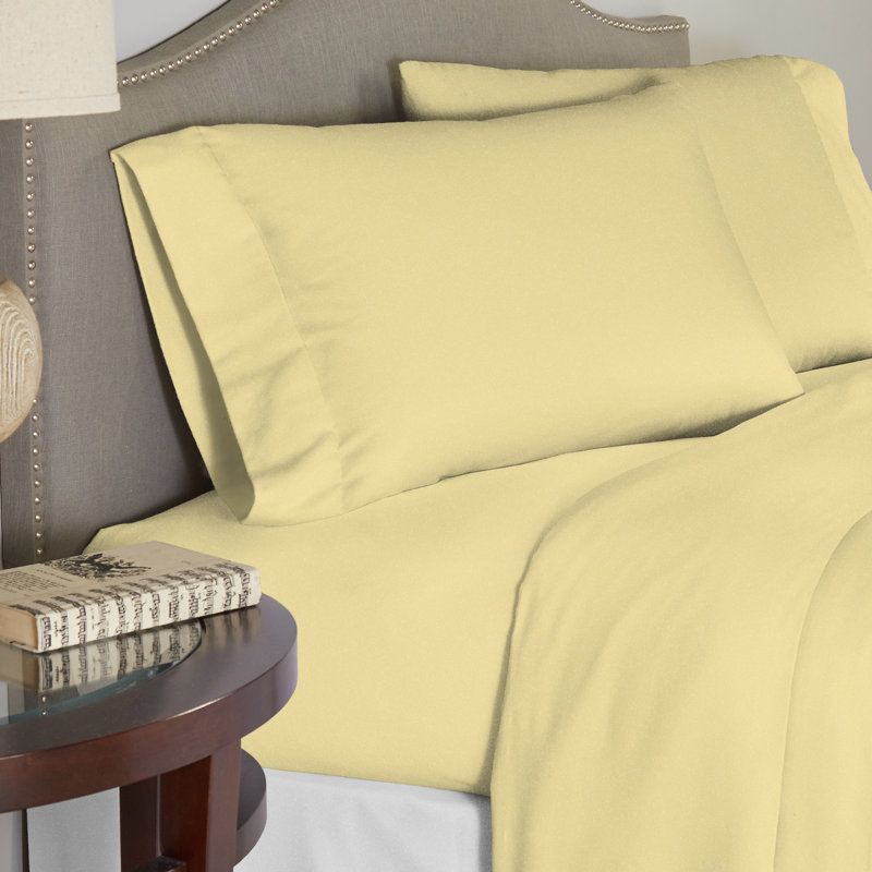 Pointehaven 190 GSM 100% Cotton Flannel Deep Pocket Sheet Set, Full Sheet Set + Fitted Sheet + 2 Pillowcases, Butter