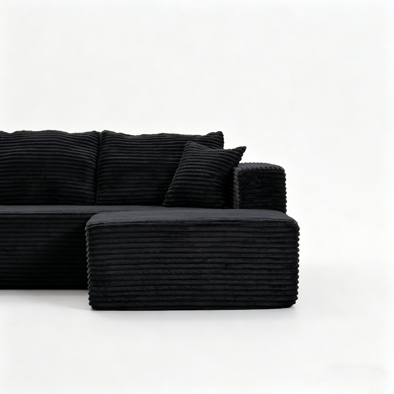 92.5" Modular Boneless Sectional Compression Sofa, U-shaped Modern Corduroy Couch Set No Assembly Required, Right Hand Facing