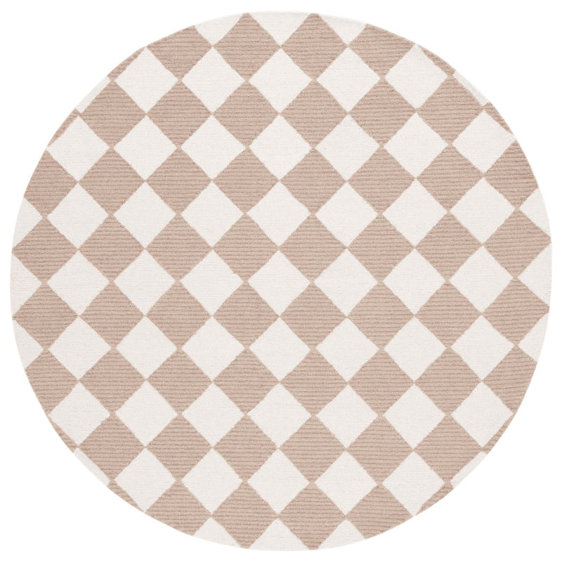 Reauna 300 Hand Tufted Wool/Cotton with Latex Checkered Rug in Beige/Ivory, Square 4'