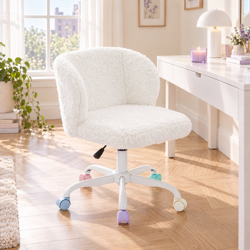 Chaise de bureau à domicile avec tissu en laine d'alpaga haut de gamme, Blanc