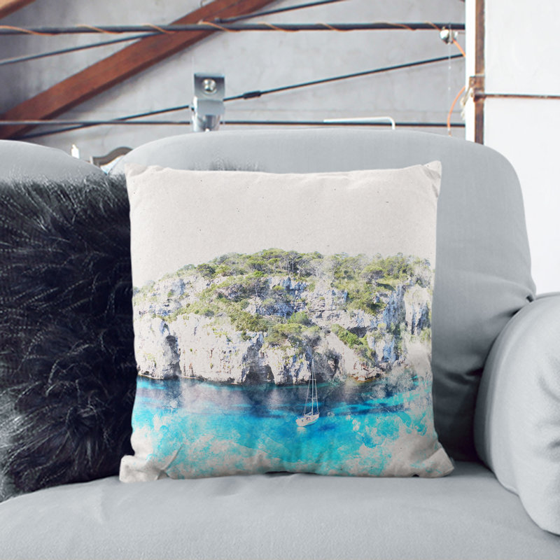 Sailing Boat in Formentera Spain Cushion with Filling, Black, 40cm H x 40cm W x 15cm D