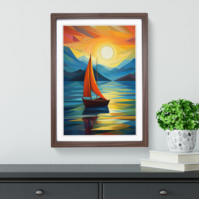 Boat on a Lake Orphism Art - Framed Print, Walnut, 34cm H x 25cm W x 2cm D