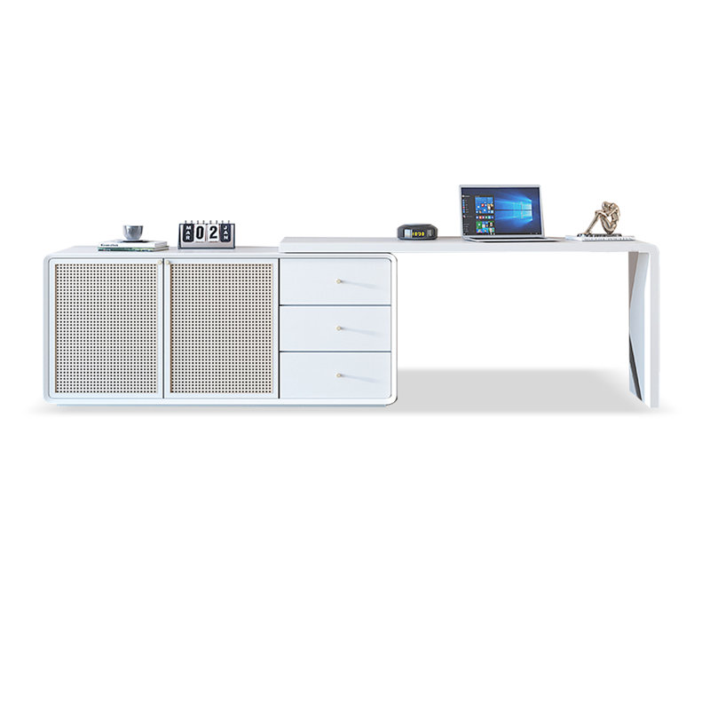 Rectangular Solid Wood desks, 29.53" H x 122.05" W x 19.69" D, White