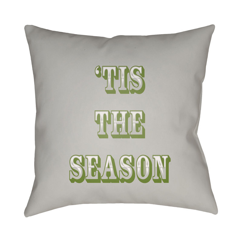Tis the Season Indoor/Outdoor Throw Pillow, 18" H x 18" W x 4" D, Black / White