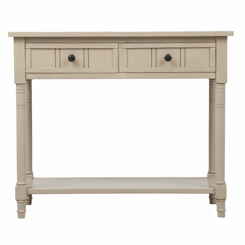 Traditional Design Console Table with Two Drawers and Bottom Shelf, Antique Gray