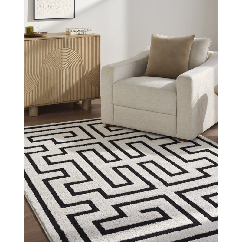 Tapis tissé à la machine Rachel Zoe X Livabliss The Studio, Noir / Beige, Rectangle 7 pi 1 po x 10 pi