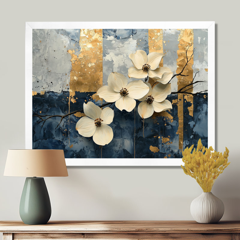Imajae - Floral Wall Art, H 12 po x l 20 po, Blanc, Picture Framed