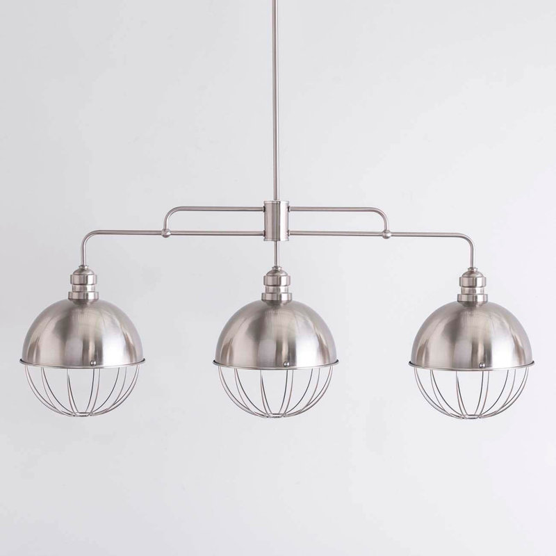 Luminaire suspendu en forme de dôme à 3 lumières Folki, Nickel brossé
