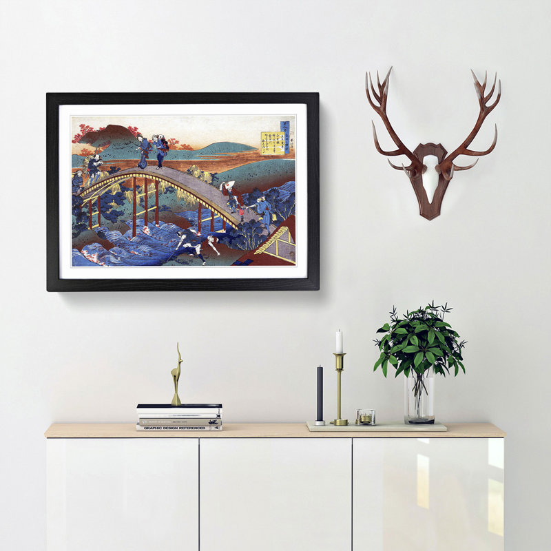 Over the Bridge by Katsushika Hokusai - Framed Print, Black Framed, 36cm H x 48cm W x 2cm D