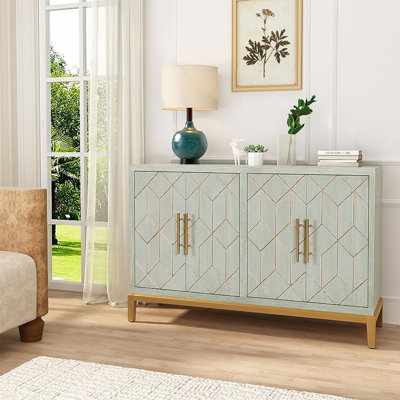 4 Doors Sideboard Buffet Cabinet with Gold Trim, Green