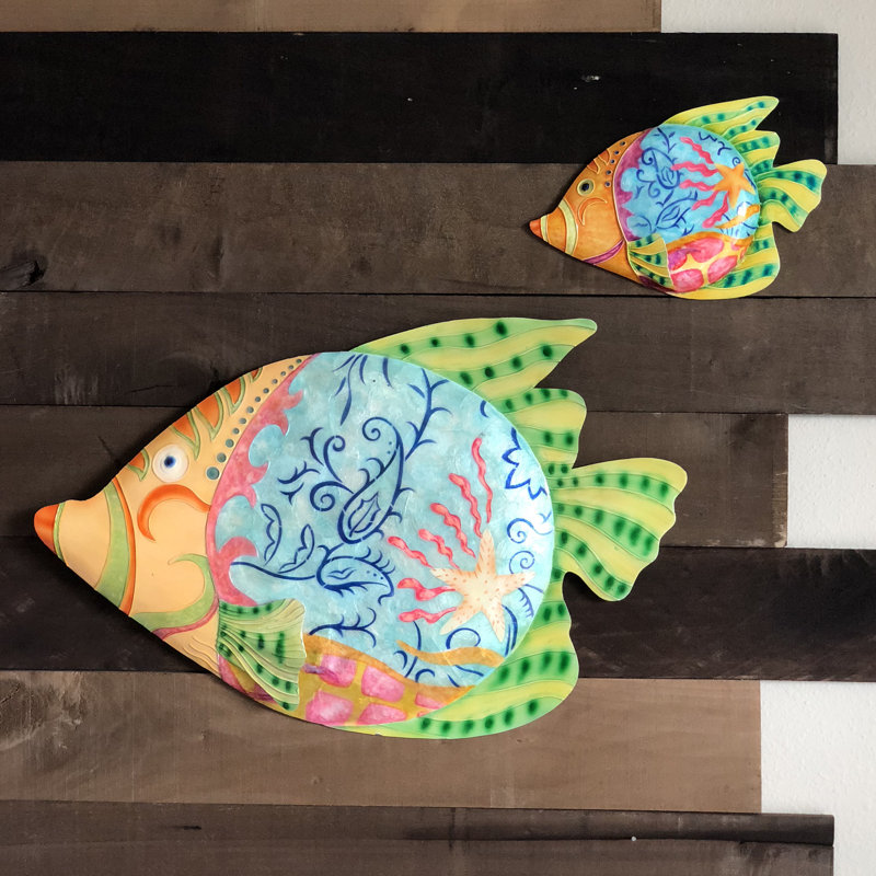 Colorful Butterflyfish Metal Wall Sculpture with Green Accent