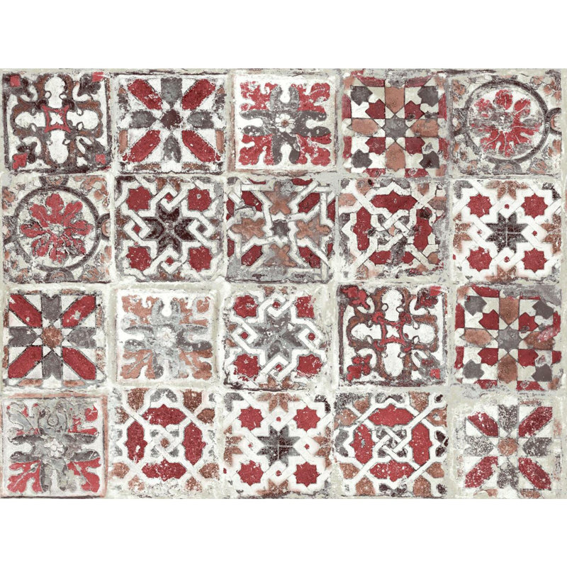 Rouleau de papier peint adhésif L 20 pi x l 27 po Encaustic Tile, Rouge