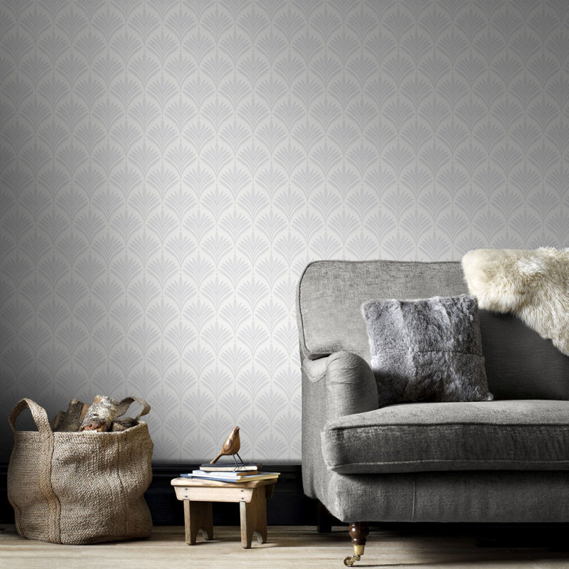 Bonnie Geometric 10m x 52cm Matte Wallpaper Roll, White/Silver