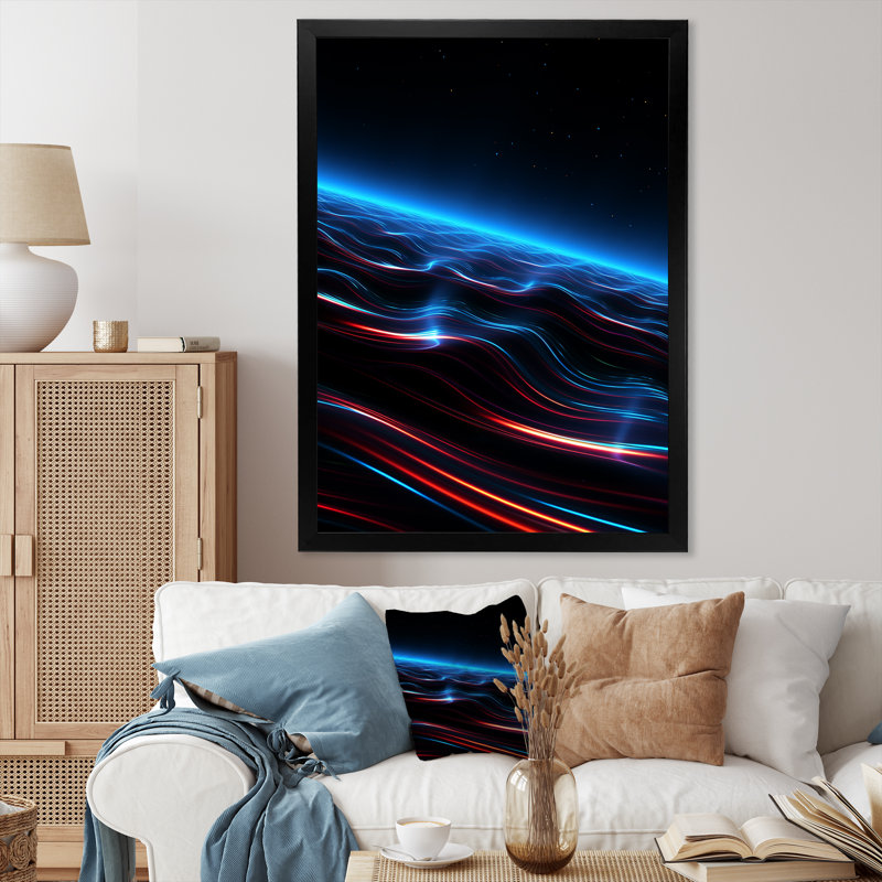 Black Planet Horizon - Space Planet Wall Art, Black Single Picture Framed, 32" H x 16" W x 1" D