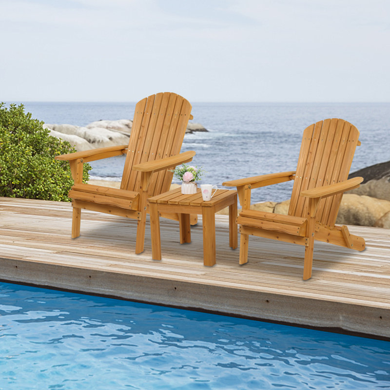 Sharene Fir Foldable Outdoor Adirondack Set, Natural Stained