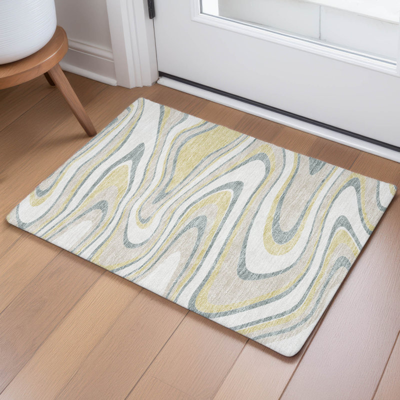 Machine Washable Indoor/Outdoor Chantille ACN2493 Abstract Rug, 1'8" x 2'6", Ivory