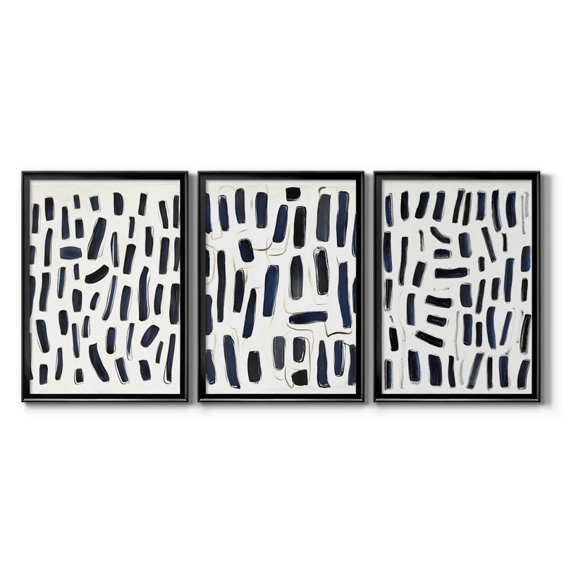 ABSTRACT Series DLxxIV - Toile tendue avec châssis sur mesure - 3 pièces, H 27 po x l 39 po, Noir