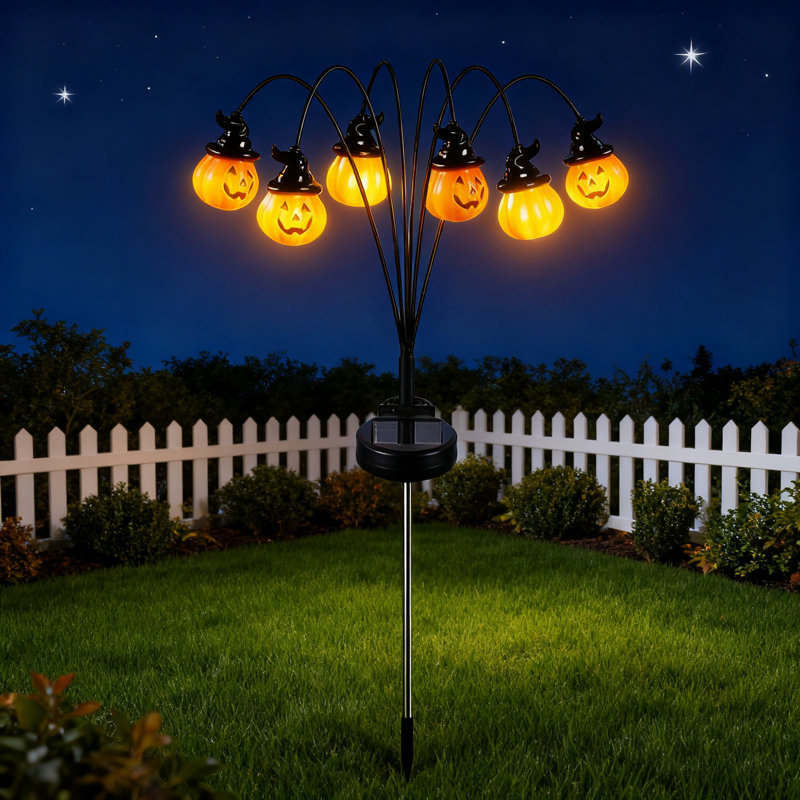 Ensemble de 4 lumières de citrouille solaires à 6 têtes, décor de jardin extérieur et de cour imperméable, blanc chaud fixe / clignotant