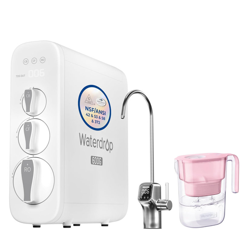 Waterdrop - G3P600 Tankless Reverse Osmosis System Extra Water Filter Pitcher, 600 Gallon RO System, Pink