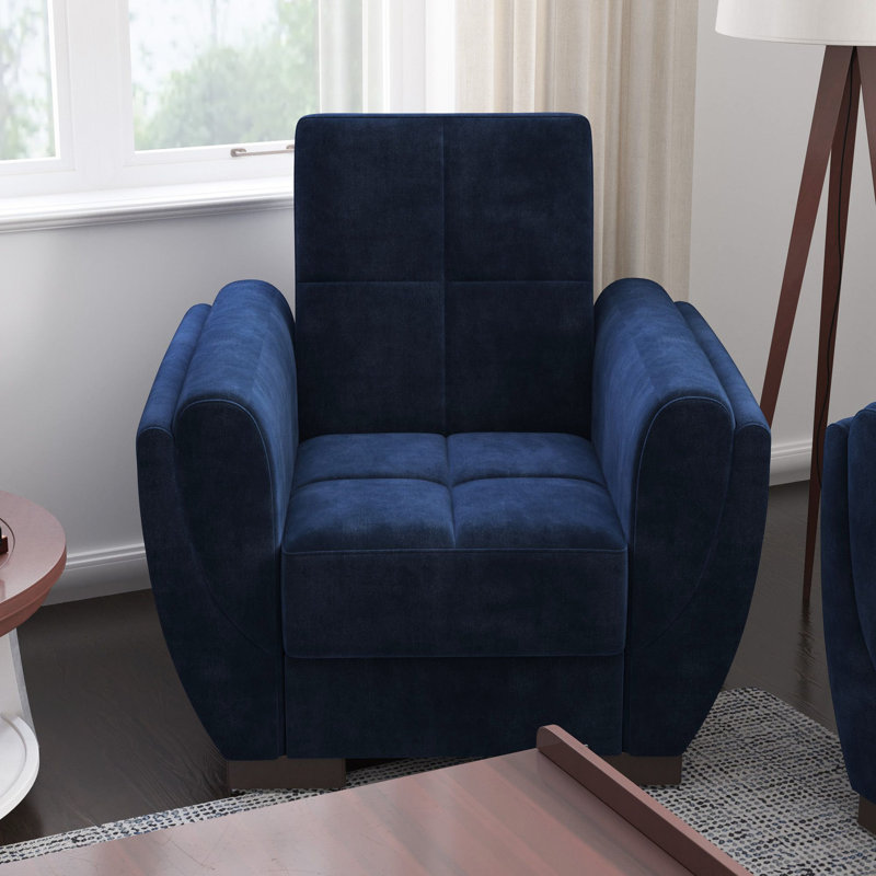Fauteuil rembourré convertible avec rangement, style microfibre bleu pour ajouter à votre chambre