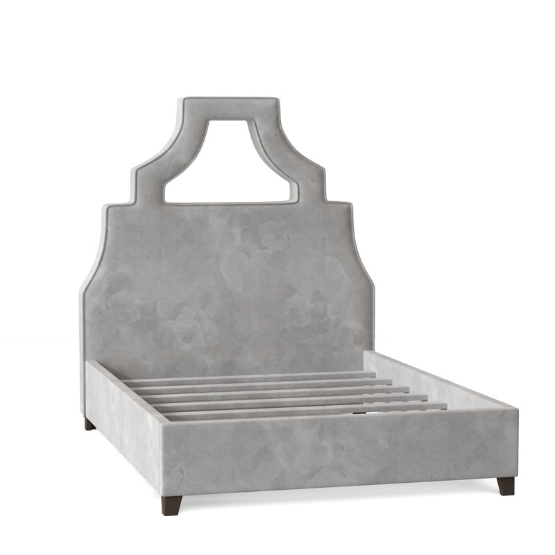 Lit plateforme tapissier Natalie, Grand, Bella en velours performance blanc, Brun acajou